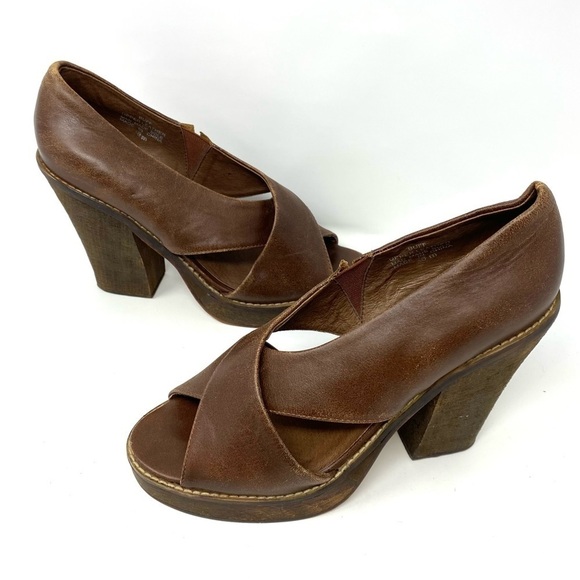 Jeffrey Campbell Buff Sandals Brown Leather Wood Block Heel 6 - Picture 5 of 7